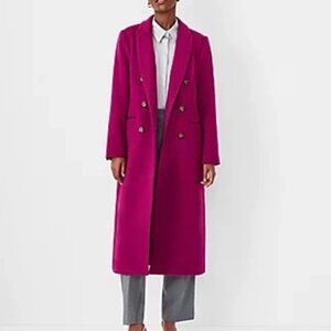 Ann Taylor Magenta Pink wool blend overcoat size M Petite Coat